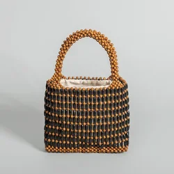 Boho Style Wooden Bead Bags for Women Summer New Handmade Woven Bag Niche Design Portable Casual Tote Bags Bolsas Para Mujeres