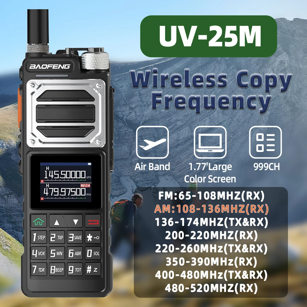 1PC Baofeng UV-25M Two Way Radio 10W Walkie Talky Long Range Type-C Charging AM FM NOAA Transmitter Handheld Wireless Woki Toki