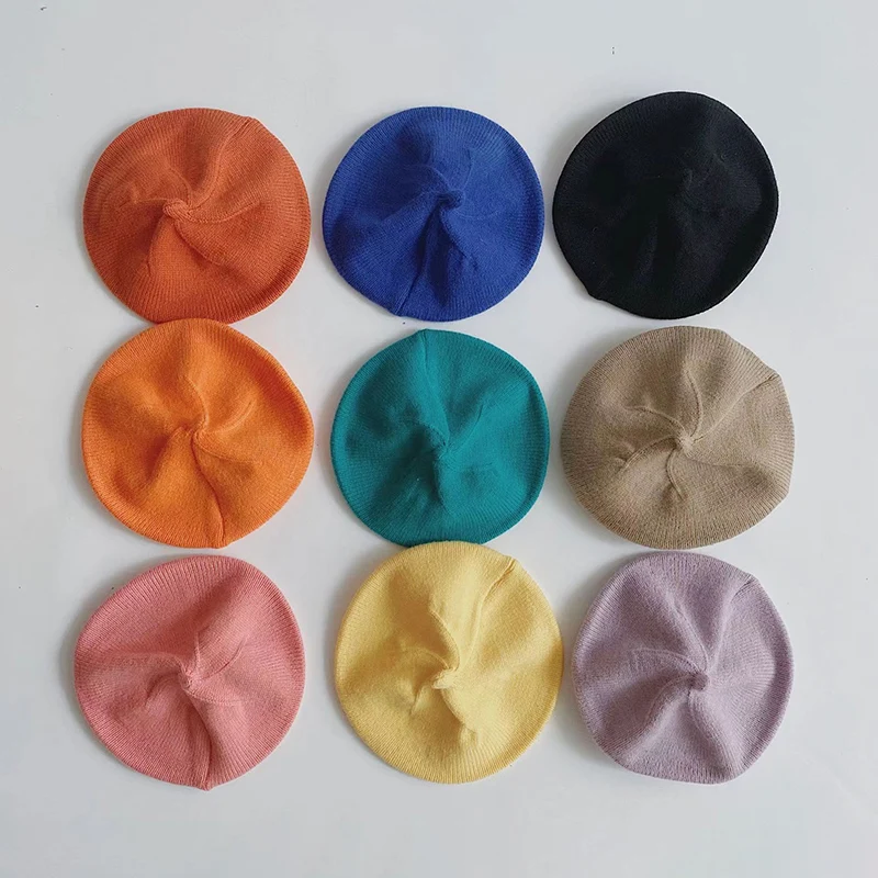 Fashion Cute Baby Knitted Beret Hat Solid Color Children's Warm Hats Autumn Winter Cap For Kids Outdoor Bonnet Accessories Gift image 3