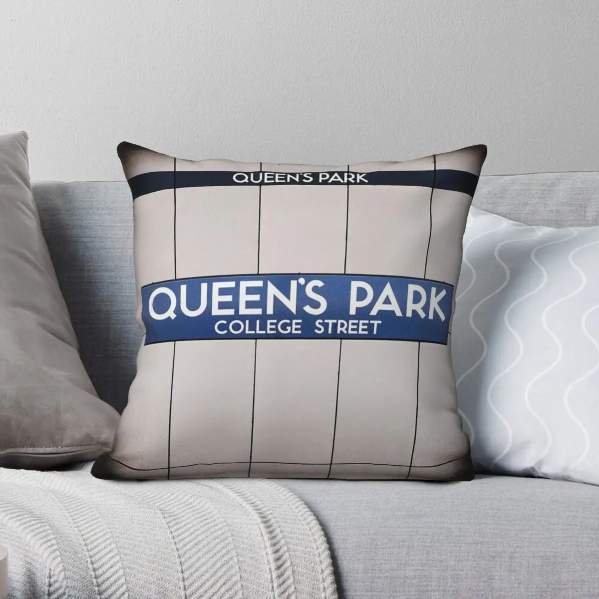 Queen's Park Toronto Subway Sign Square Pillowcase Polyester Linen Velvet Printed Zip Decorative Car Cushion Cover