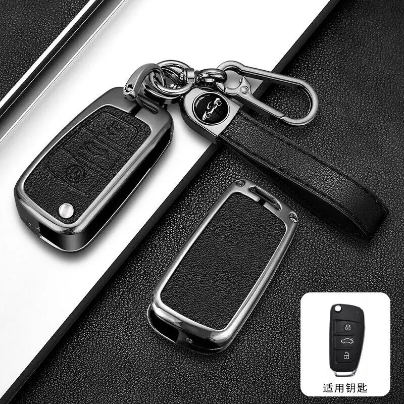 

Zinc Alloy PU Leather Car Key Fob Case Cover for Audi A3 A4 A5 C6 B6 B7 B8 C6 Q3 Q7 Remote Key Shell Keychain