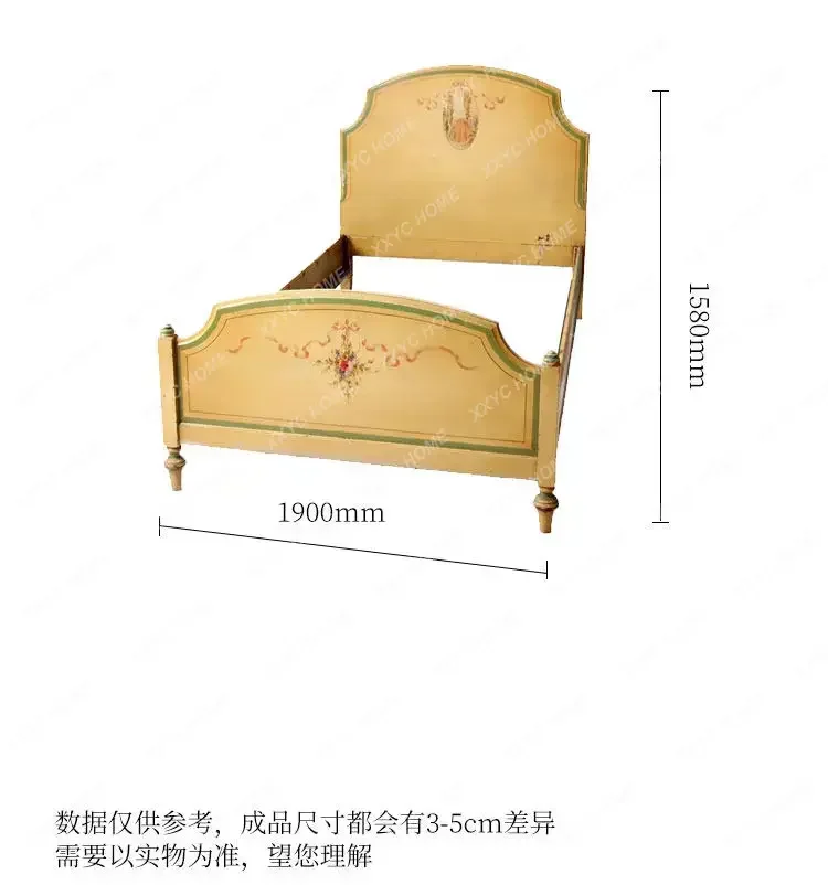 Engraved Painted Engraved Single Bed Antique Master Bedroom 1.8 Meters Large Bed