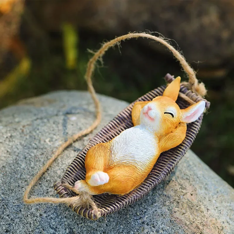 

Swing Simulation Hanging Rabbit Sculpture Resin Swing Garden Animals Hemp Rope Pendant Ornaments Courtyard Balcony Sill Decor