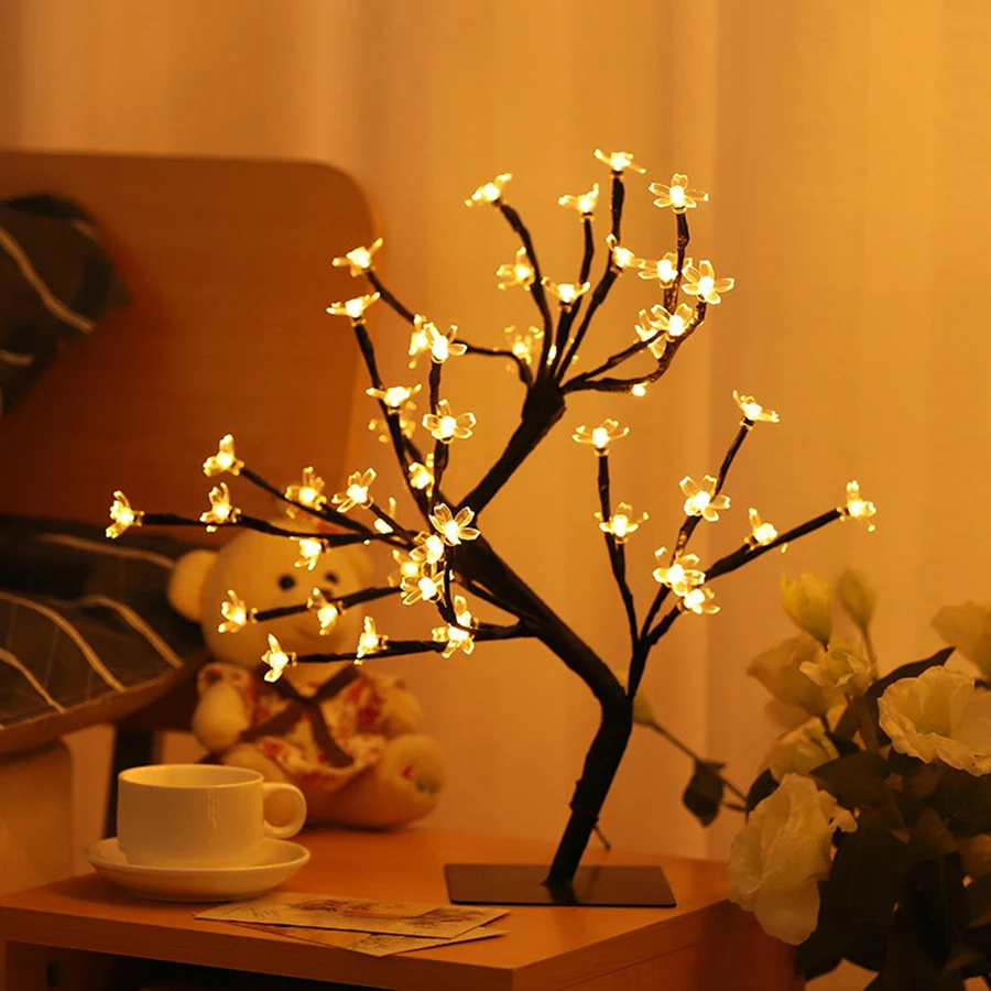 LED indoor room decoration tree light bedroom home lighting simulation cherry blossom tree light
