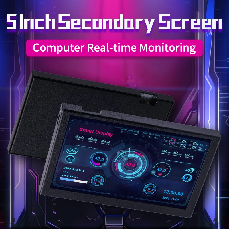 5 Inch IPS Secondary Screen 800x480 USB Type-C PH Port LCD Computer Hardware Monitor Music Spectrum Analysis Display No AIDA64