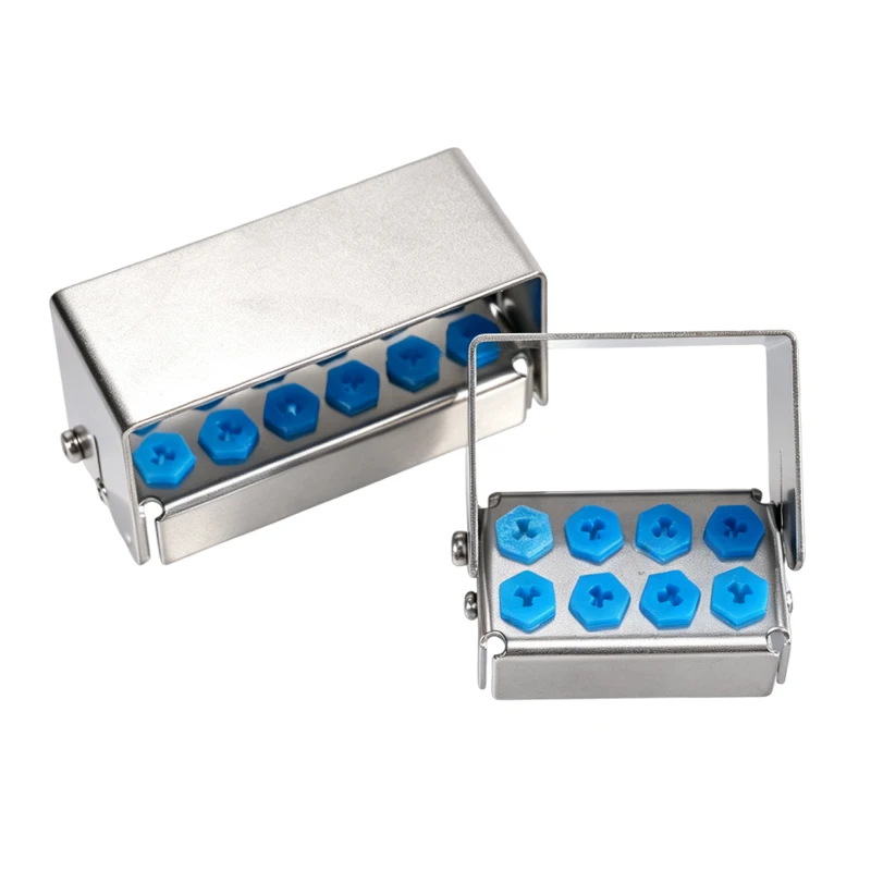 8/12 Holes Dental Bur Block Holder Autoclavable Stainless Steel Endo File Burs Storage Box Blue Silicone Insert Rack