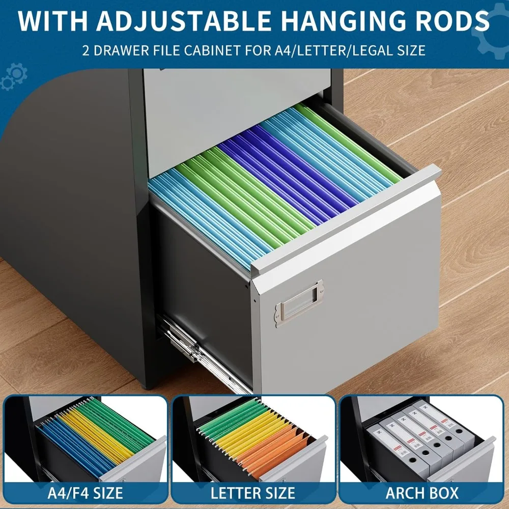 4 Drawer File Cabinet, Vertical Filing Cabinets with Lock, Metal File Cabinets for Home Office, Anti-Tip 4 Storage Drawers