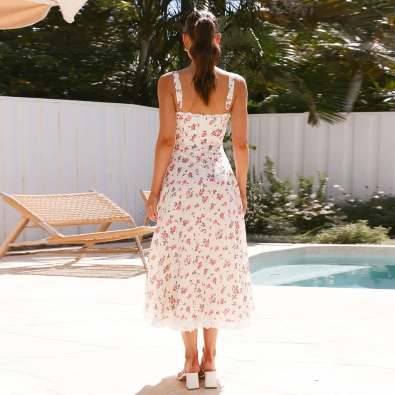 Abito da donna in pizzo stile francese - Abito lungo sexy con spacco aderente con scollo a V e ritagli laterali e accento in vita