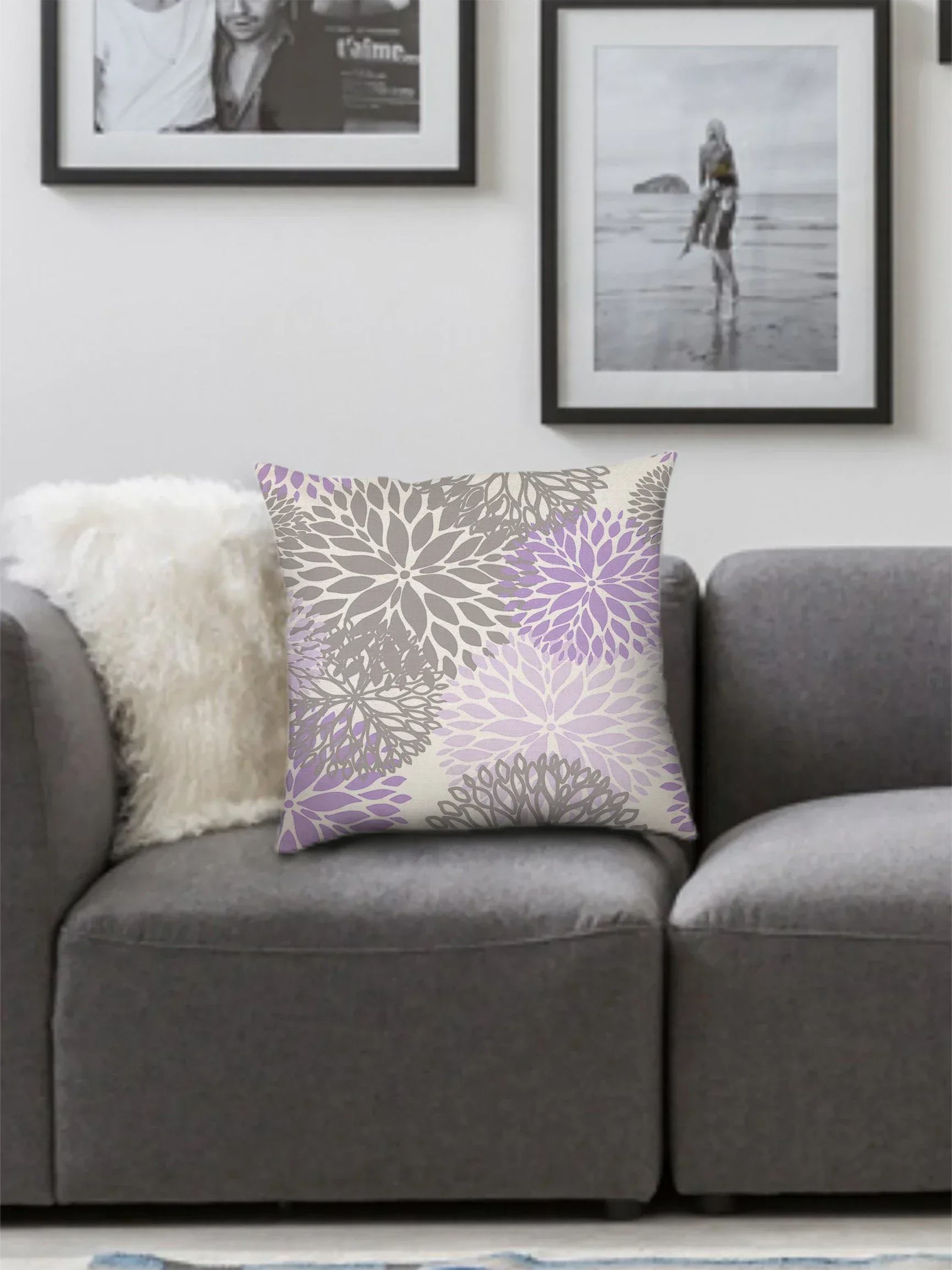 Geometric Light Purple Pillow Cover 50*50 Living Room Sofa Cushion Cover 40*40 Solid Color Decorative Cushion Cover Home Decor