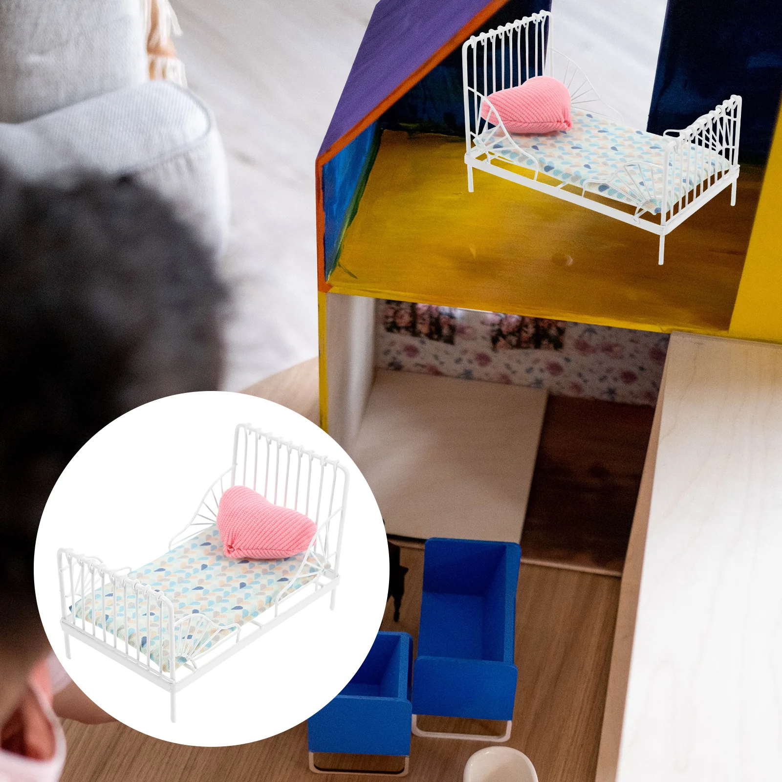 Muebles de cama para casa, Mini modelo de casa de muñecas, adorno en miniatura, accesorio en miniatura para dormitorio