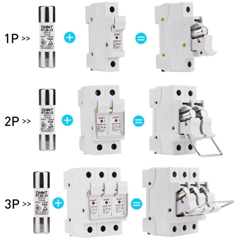 10PCS/1SET/ Fuse RT28N-32X 63X 1P 2P 3P With Lamp Fuse Base Rail Type RT18 Melt Core