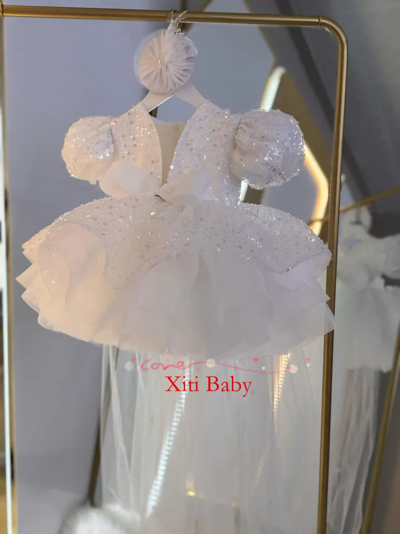 Xiti Toddler and baby dress Knee length fluffy dress for girls Balloon sleeve party dress Sparkly girl's dress Flower Girl Dress