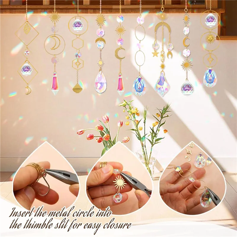 

【Flash Deal】1000 Pcs Crystal Suncatcher,Sun Catchers With Crystals,Craft Kits For Adults, With Rainbow Maker, Prism, Pendants Go
