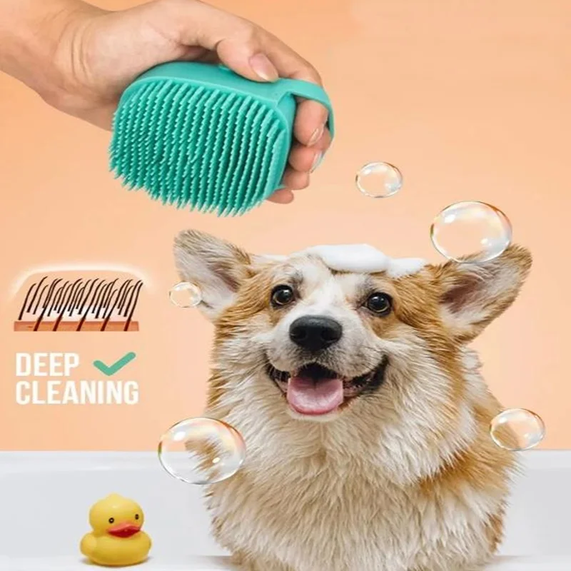 Silicone Brush For Dog and Cat Pet Bathroom Washing Massage Dispenser Grooming Shower Brush Comb