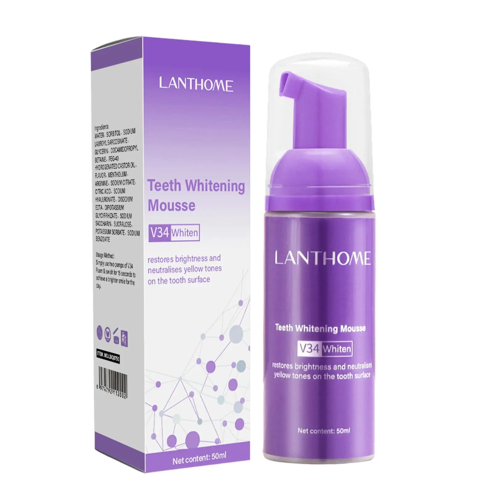 V34 Dentes Whitening Mousse, Remover Manchas, Espuma Respiração Fresca, Creme dental, Dente, Higiene, Limpeza, Oral, R7T1