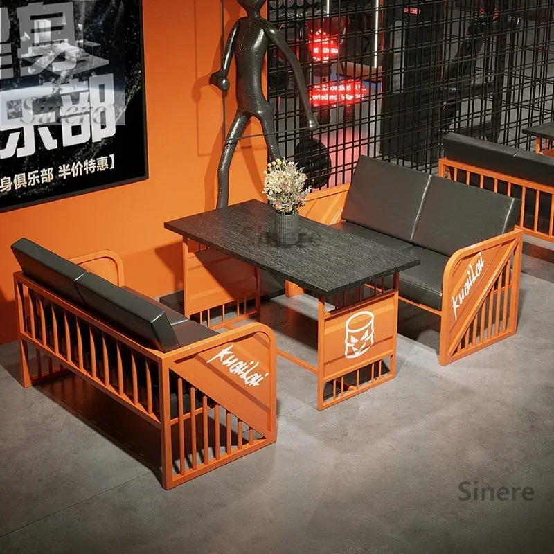 

Trendy industrial style milk tea shop dessert shop table and chair gym lounge area sofa card seat combination