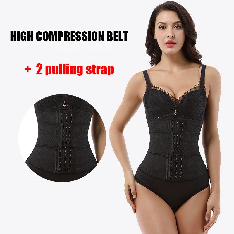 AfruliA Latex Fajas Colombianas Waist Trainer Girdle Wrap Corset Slimming Sheath Belt Body Shaper 2 Pulling Strap Mesh Shapewear