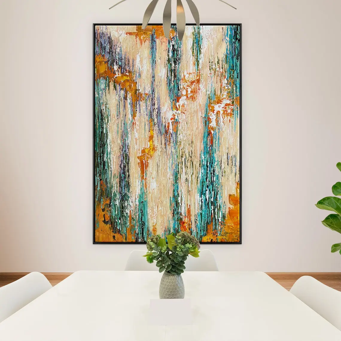 Colorful Abstract Handmade Painting for Wall Decor Orange and Blue Abstract Canvas Wall Art Cotton Canvas Painting Living Room