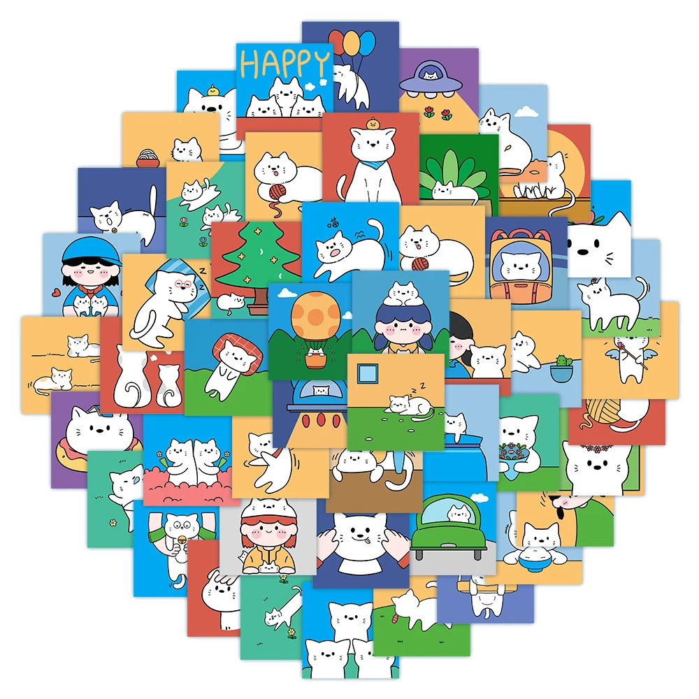 

10/30/60pcs Colorful Artsy Anime Cat Stickers Aesthetic Cartoon Decals DIY Scrapbooking Laptop Stationery Decoration Sticker Toy