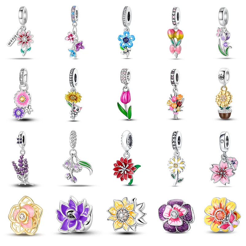 925 sterling silver exquisite flower tulip charm beads suitable for Pandora original bracelet DIY fashion jewelry gift making