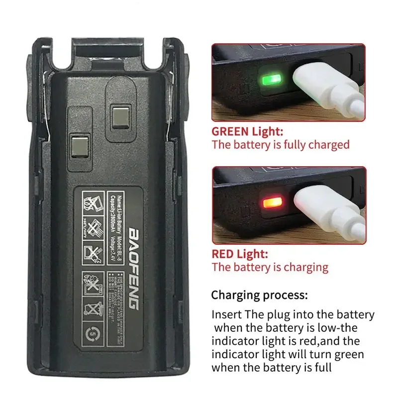 UV-82 2800mAh BL-8 tipo C cargador 7,4 V batería para Baofeng UV82 Plus UV-8D UV-82WX UV-89 baterías recargables de Walkie Talkie