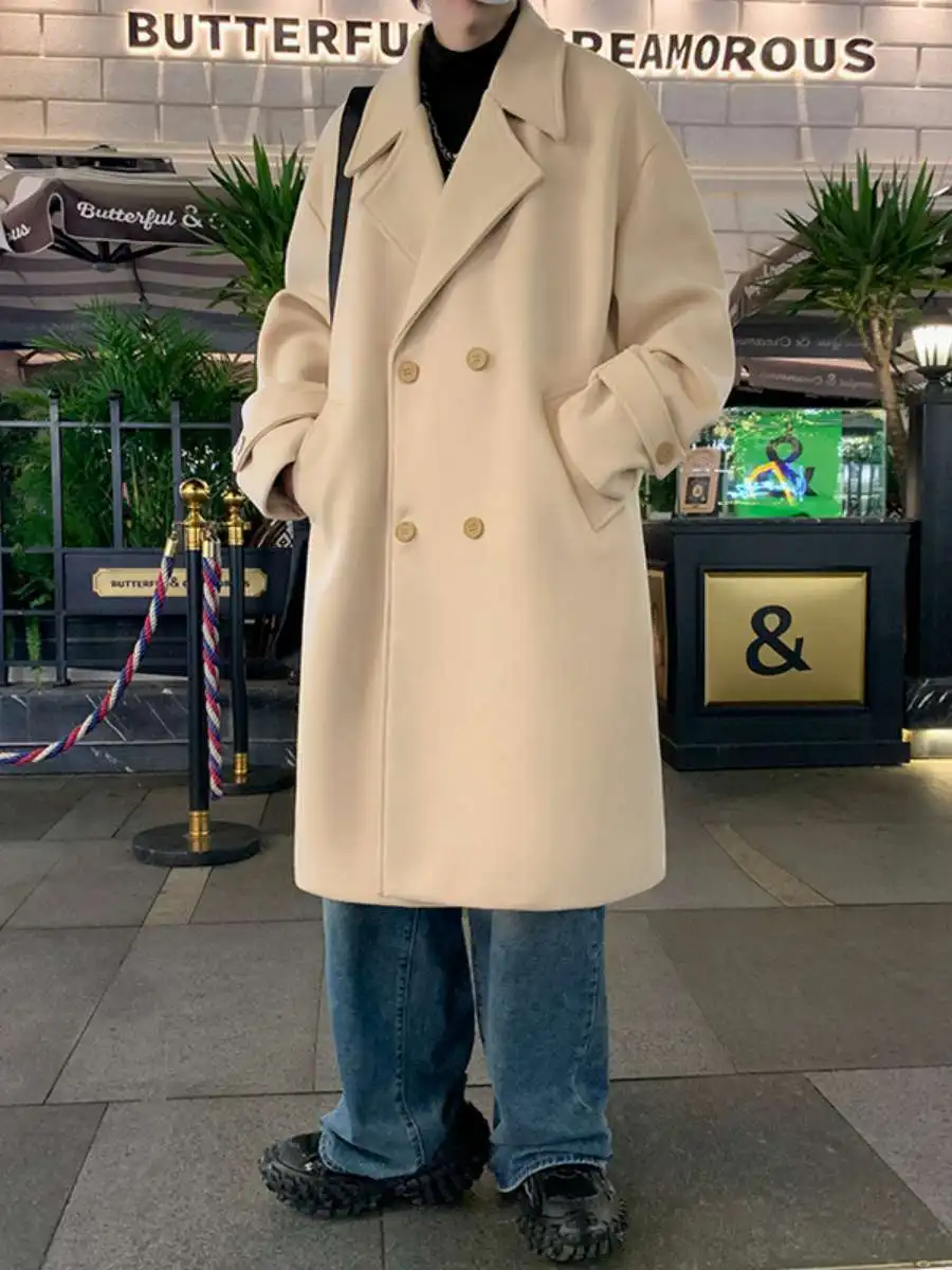 

Осень-зима, мужское шерстяное пальто, двубортная ветровка средней длины, специальное широкое пальто, молодежный тренд, весенний кол...