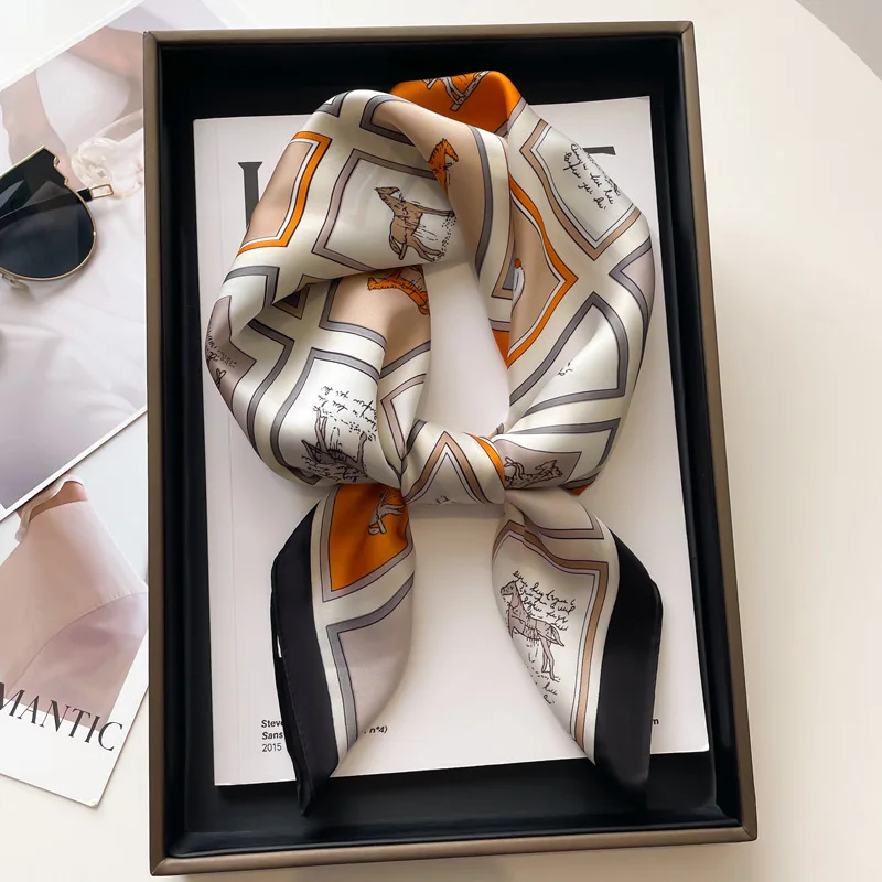 Luxe Twill Vierkante Zijden Sjaal voor Vrouwen Ontwerp Stola Hijab Kleurrijke Print Wraps Dame Hoofdband Sjaal Bandana 2023 Nieuwe Foulard