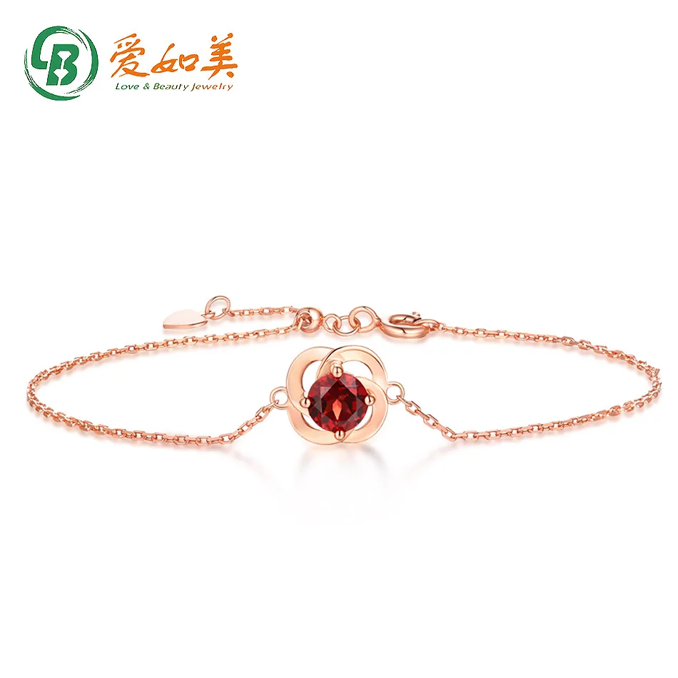

Four Leaf Clover Set with Natural Garnet Plated Rose Gold Bracelet 18K Gold PT950 Platinum Silver Plated with 7 Layers of Gold