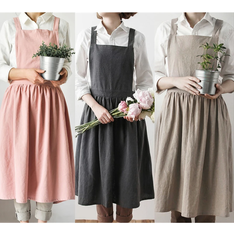 Kitchen Aprons Nordic Simple Florist Apron Cotton Linen Gardening Coffee Shops Aprons Cooking Cleaning Restaurant Apron Pinafore