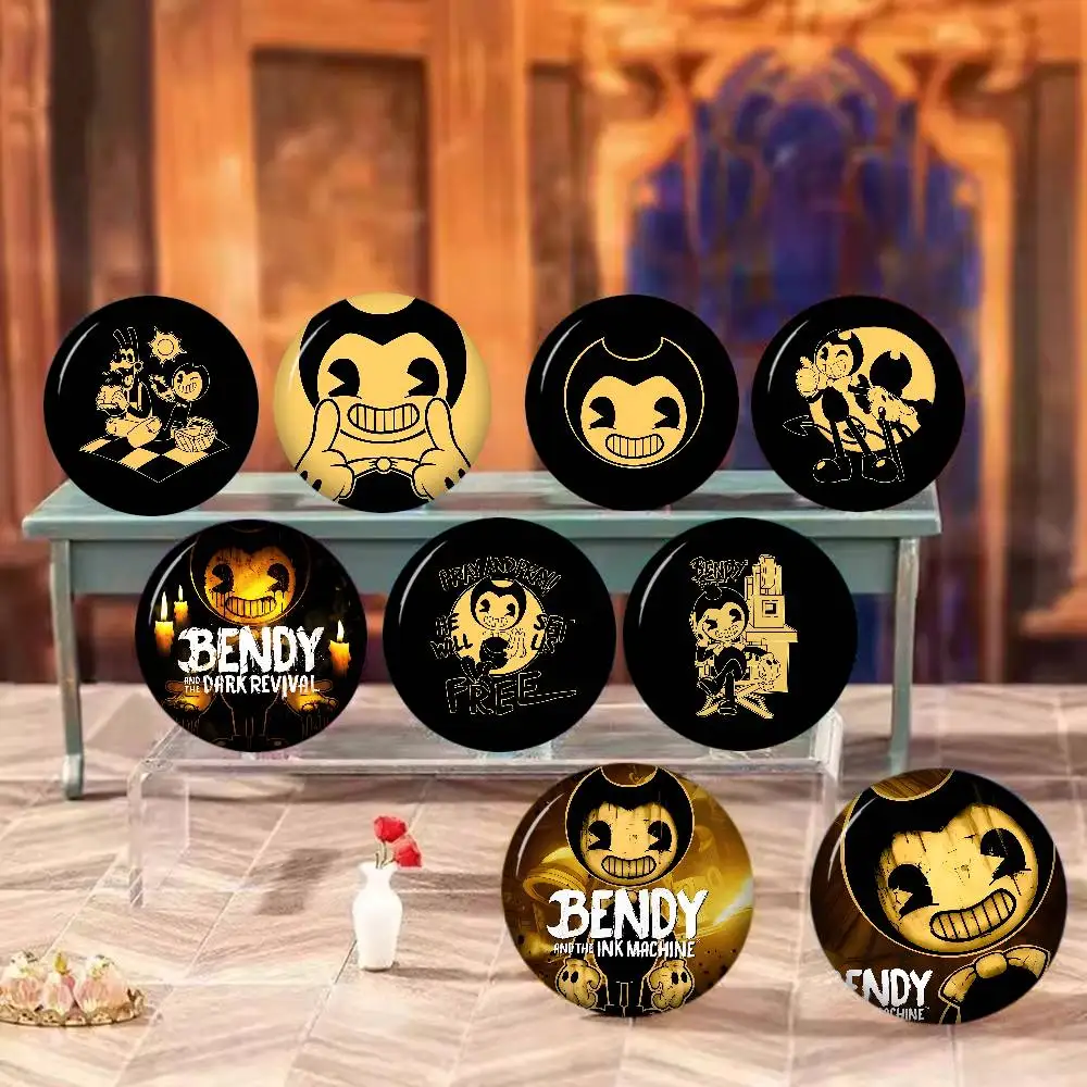 Horror Game B-Bendy and The Ink Machines Photo Brooches Creative Round Badge Gifts Pins 32/44/58mm