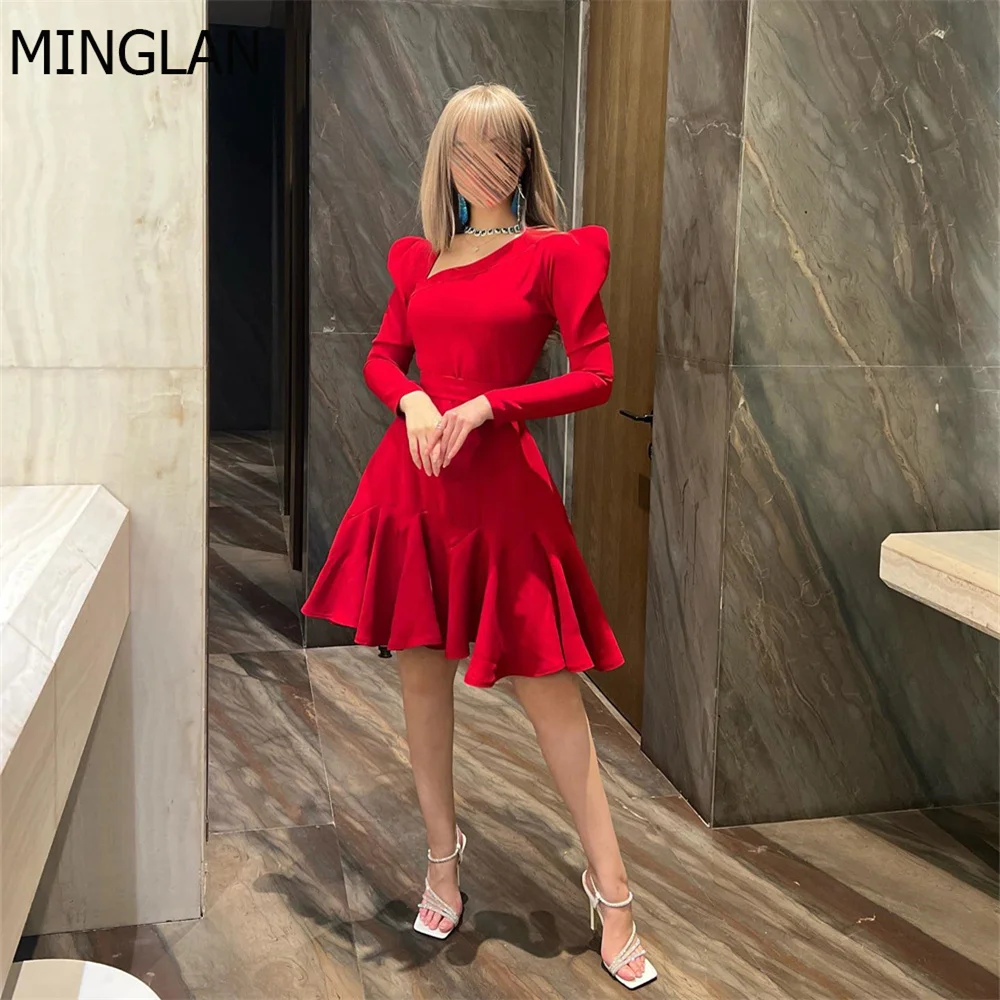 

Женское Плиссированное вечернее платье MINGLAN, красное платье выше колена с V-образным вырезом и длинным рукавом, соблазнительное платье для выпускного вечера, 2023