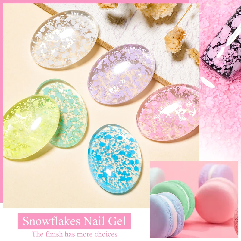 7 ml Schneeflocken-Gel-Nagellack, UV-LED, semi-permanent, milchig, weiß, rosa, Glitzer, Schnee-Pailletten, Gel-Nägel, Kunst-Design, Lack, Maniküre – Detail 8