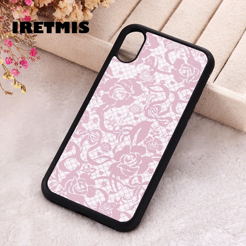 Iretmis Phone Cover Case For iPhone X XS Max XR 11 12 13 PRO MINI 14 15 16 Plus Rubber Silicone Pink Lace