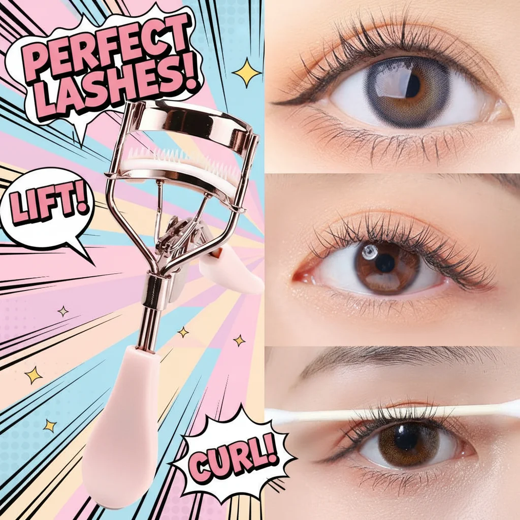Pince à cils à manche incurvé, pince à épiler douce pour les cils, outil cosmétique pour un recourbement durable du maquillage des yeux