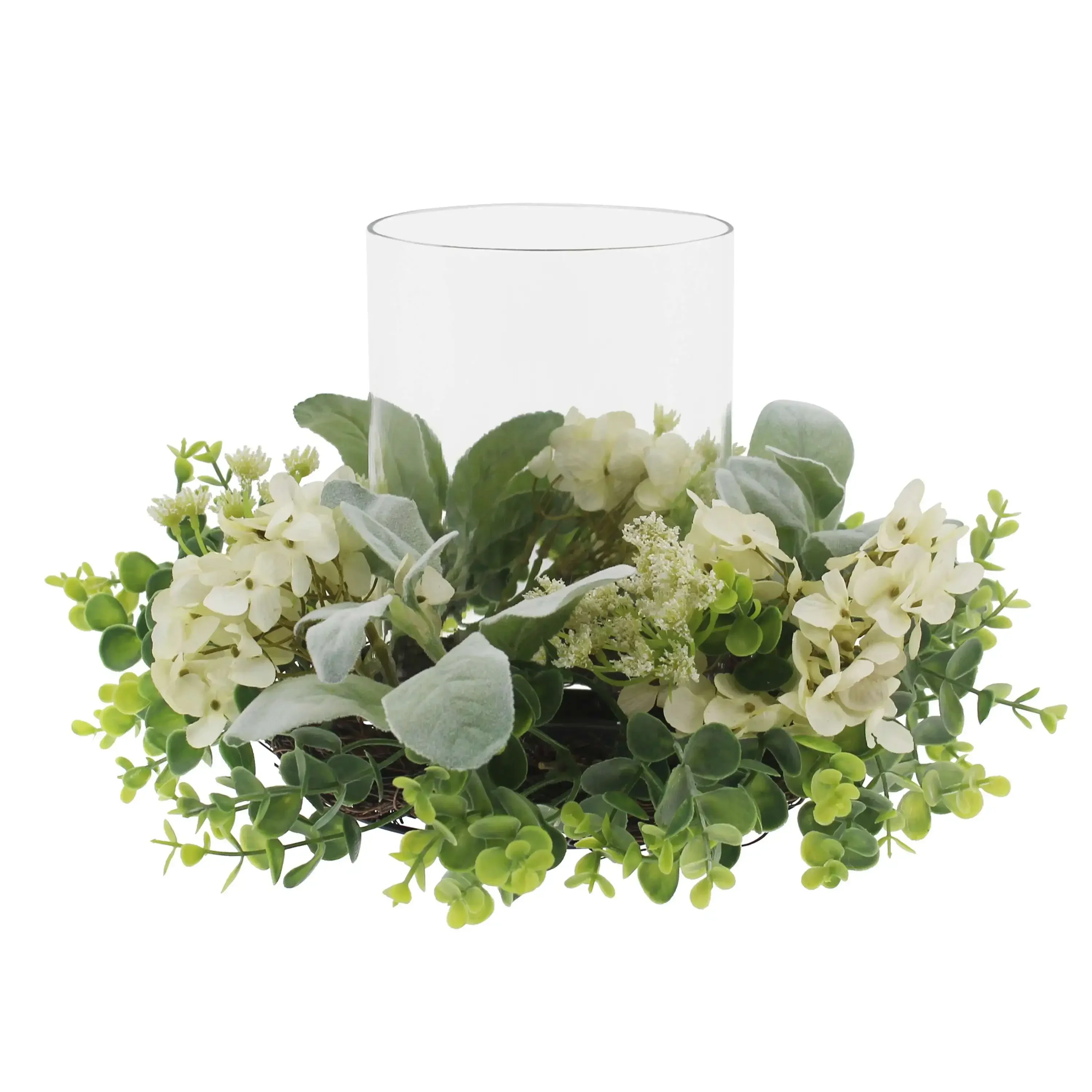 (Упаковка из 2 шт.) Декоративные подсвечники Hurricane Pillar с искусственной белой гортензией, 8 дюймов, деталь из искусственных цветов. 11 дюймов Ш x 11 дюймов x 8 дюймов В