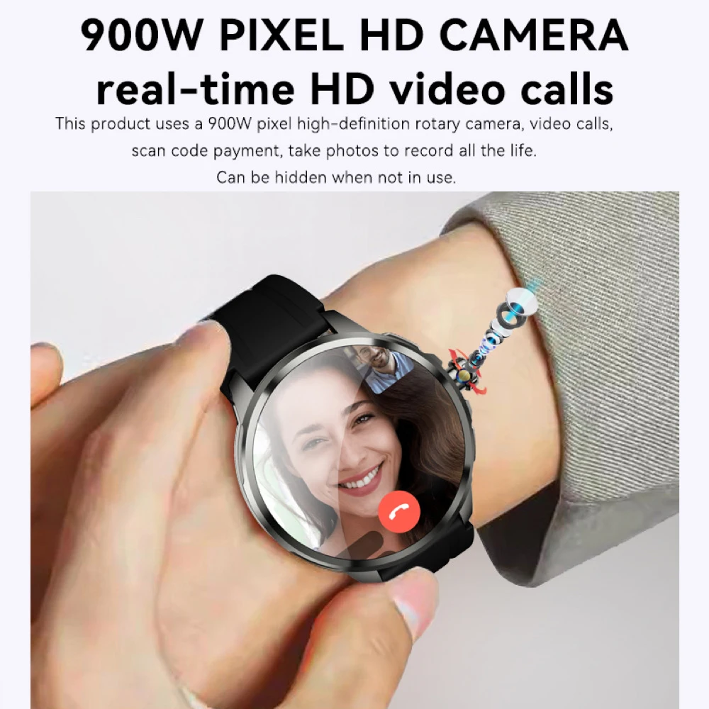 2100mAh الدورية كاميرا 4G مكالمة فيديو الساعات الذكية الرجال معدل ضربات القلب الأكسجين في الدم الصحة GPS واي فاي الرياضة مقاوم للماء Smartwatch NFC