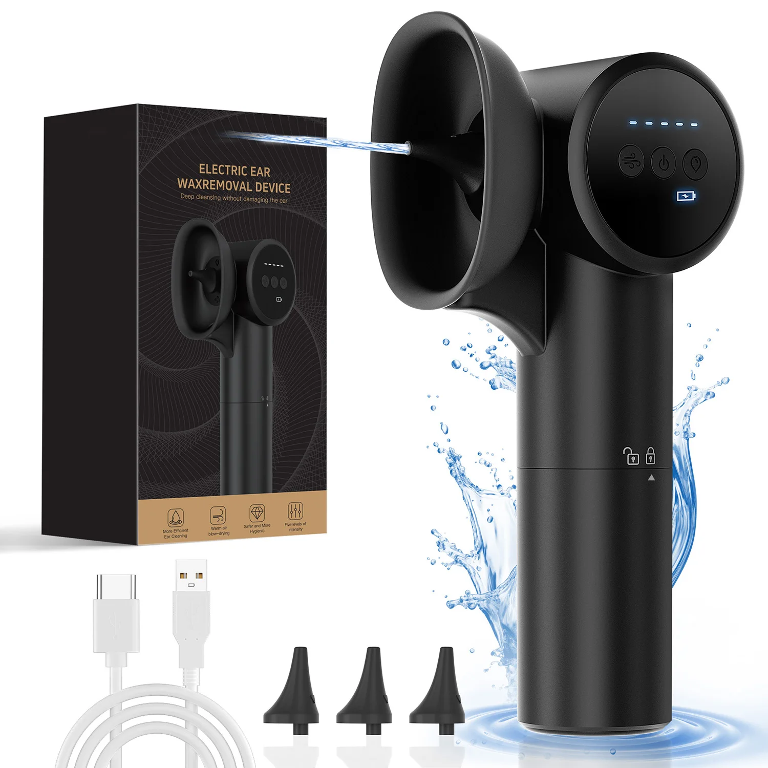 Ear Wax Removal Kit, Soft Spray Safe and Effective Cleaner, with 5 Pressure Settings for Ear Wax Irrigator with Wastewater Tank