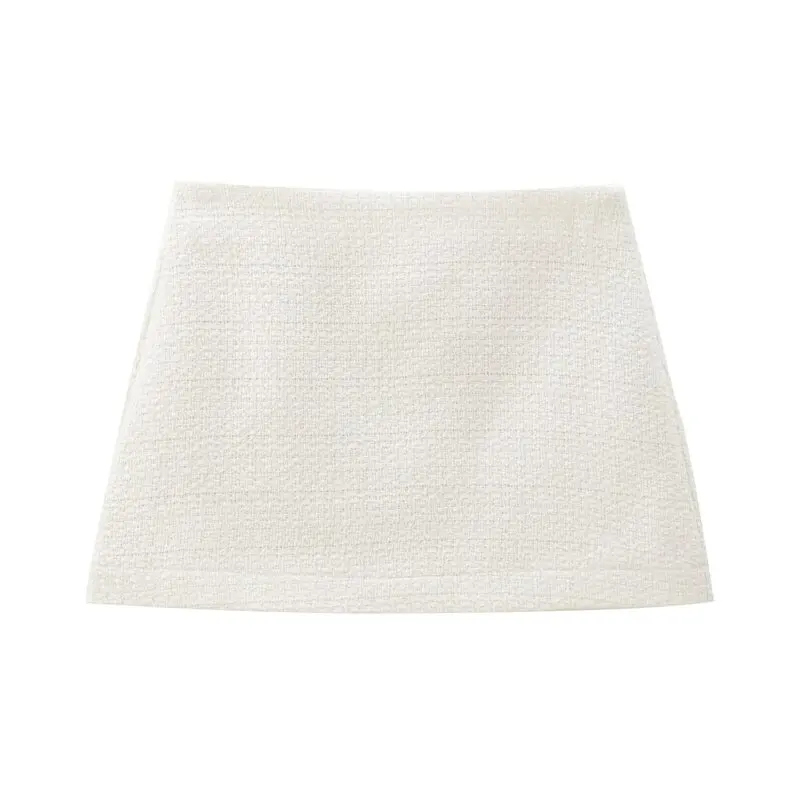 Conjunto de Moda Fena Outono 2024: Jaqueta Curta de Tweed com Gola Alta e Saia com Bolsos Simétricos