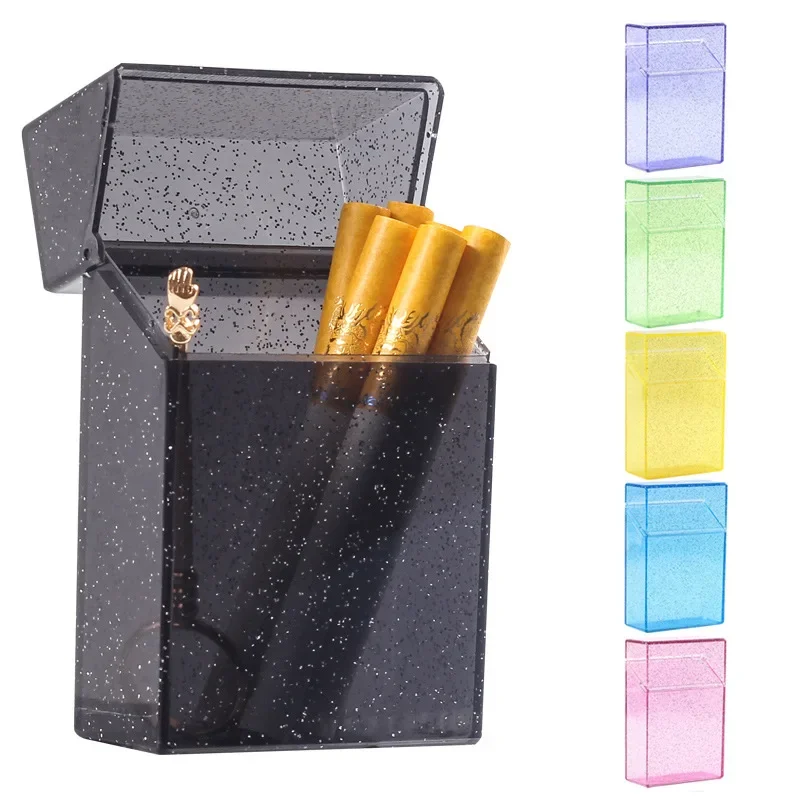 Transparent color powder cigarette box with flash, fashionable and portable 20 cigarettes