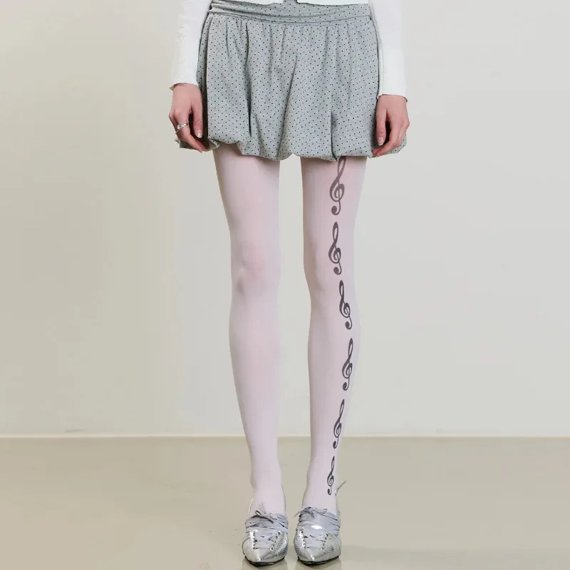 Y2K Sexy Printed New Stockings White Trendy Cool Girls Fashion Accessories Note Piano Keys Printed Spice Girls Pantyhose