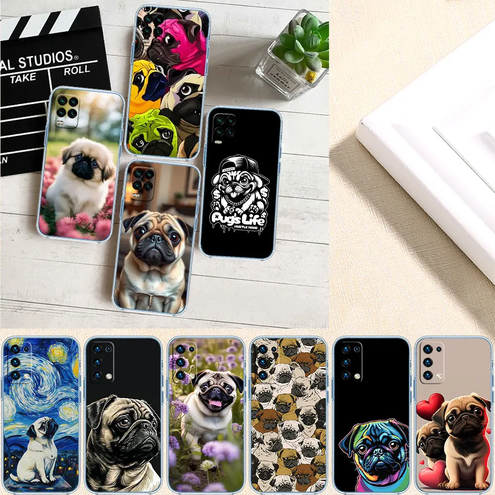 Bonito pug cão transparente caso de telefone para motorola moto edge 20 30 40 50 s30 fusão ultra pro neo lite + g200 g23