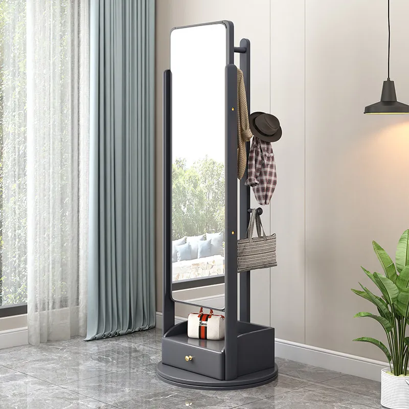 Home bedroom full-length mirror explosion-proof rotatable coat hat hanger solid wood full-body mirror floor-to-ceiling mirror