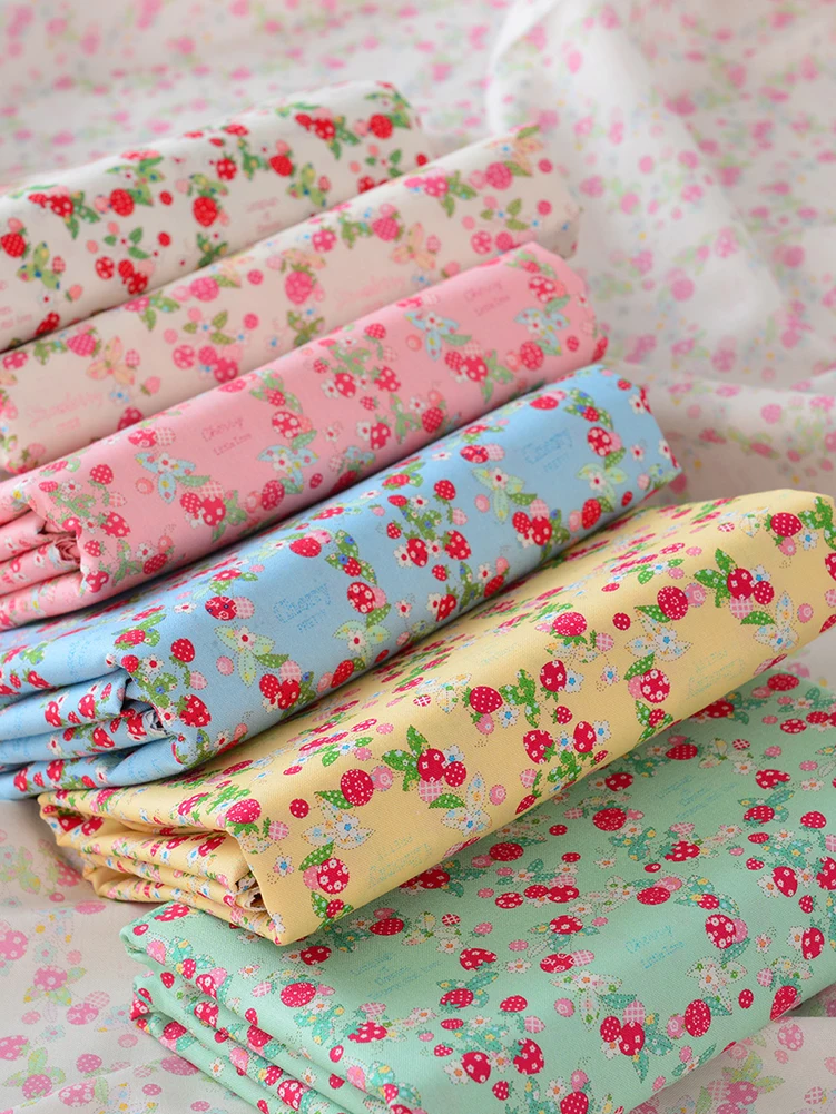 Pink Strawberry Cotton Fabric Cute Garland Plaid for Sewing Clothes DIY Handmade by Half Meter