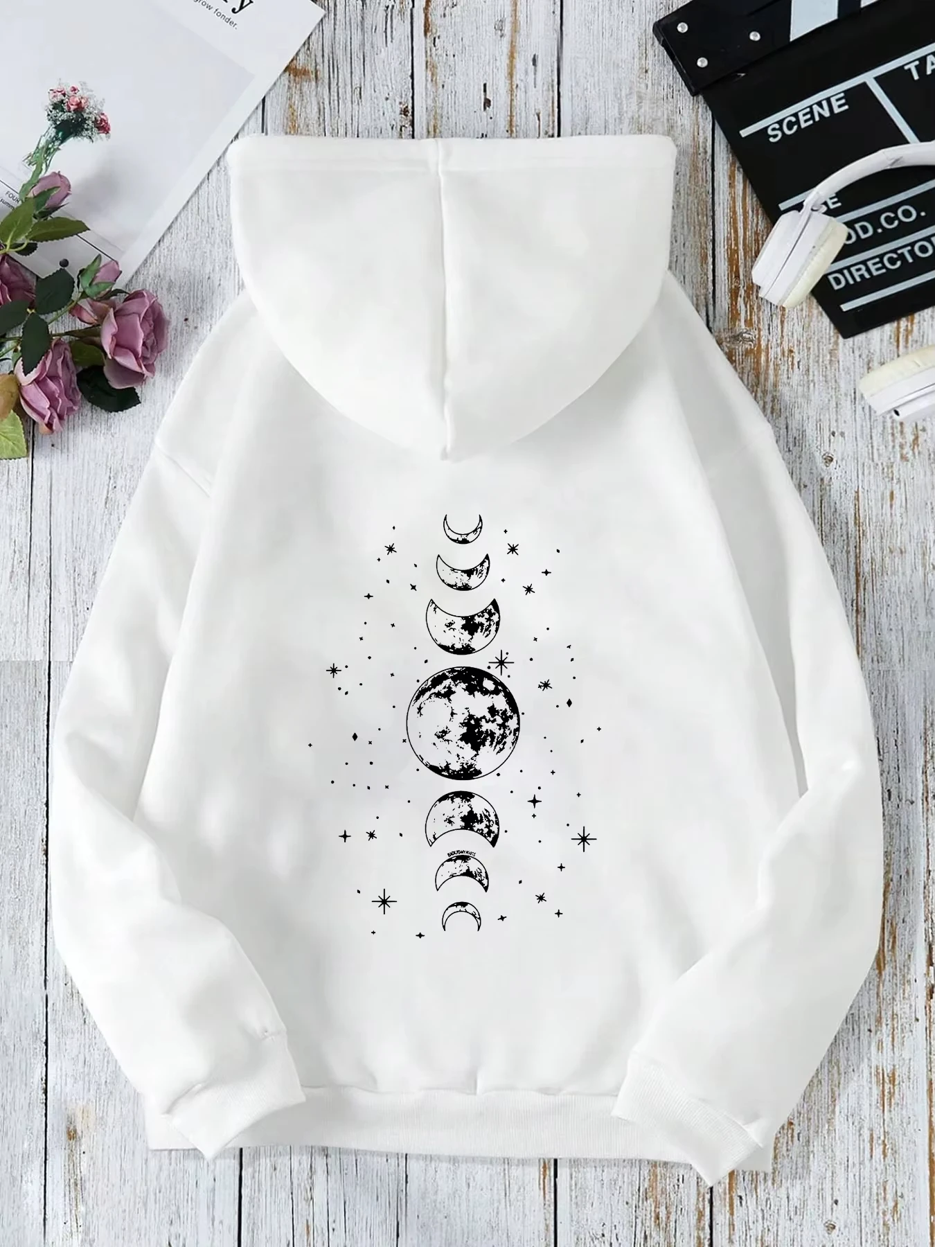 New Hoodies with Different Moon Prints, Front and Back Printed Hoodies Casual and Fashionable Y2K Women's Clothing High Street