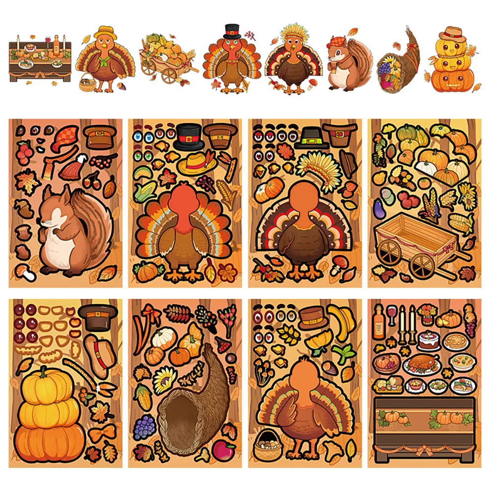8/16 folhas dos desenhos animados de ação de graças diy quebra-cabeça adesivos decoração criativa caso do telefone móvel notebook copo água presentes à prova dwaterproof água