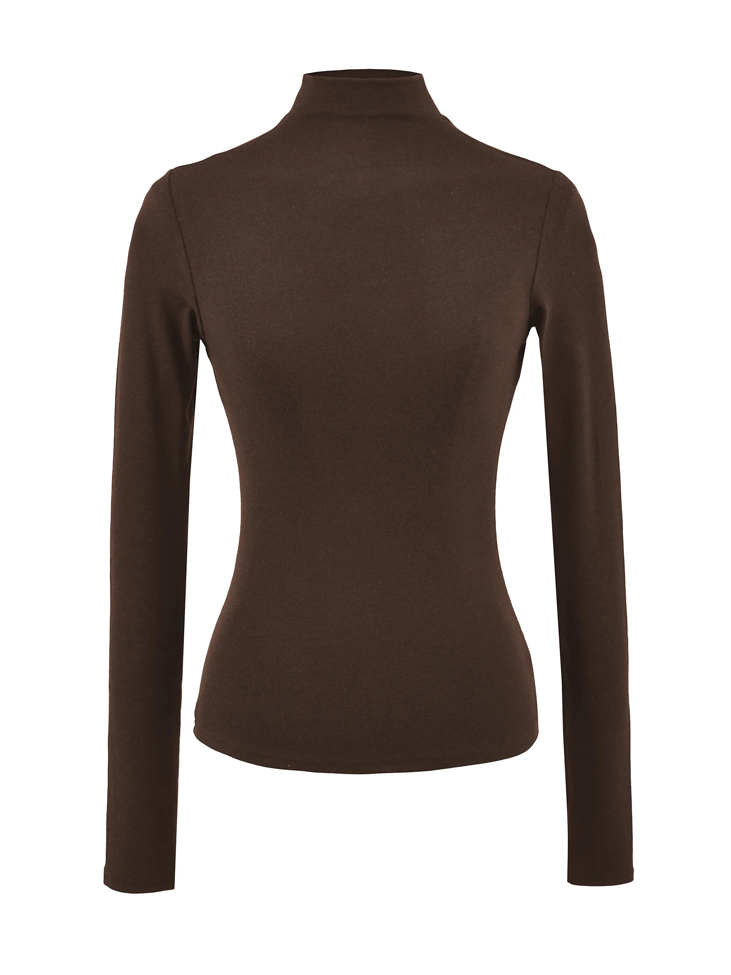 Americano retro fino ajuste longo sve camiseta feminina cintura cinching base macia irt topo gola alta comprimento regular cor