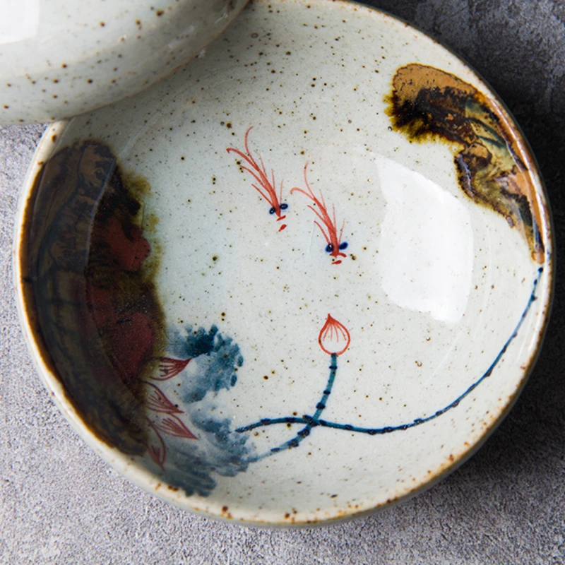 Red In Glaze Hand Painted Cup Beautiful Coffee Mugs Lotus Kung Fu Tea Set Fish Teacup Kiln Change Teaware Tea Ceremony Utensil