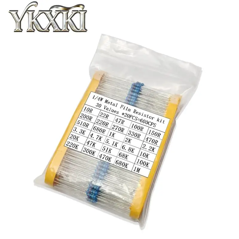 300Pcs 600Pcs 820Pcs 1/4W Metal Film Resistor kit set 30/41 Values resistors pack 1R~1M ohm Resistance 1% Set of resistors