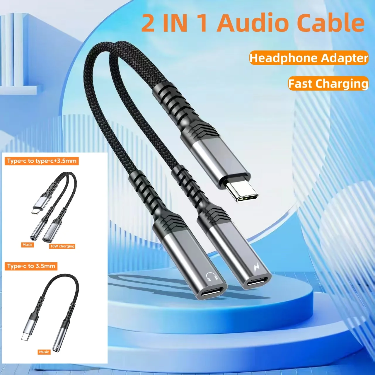 Type C To 3.5mm  Aux Adapter 2 IN 1 USB C To Type C Jack AUX Audio Headphone Adapter For Samsung iPhone 15 16 Huawei Xiaomi