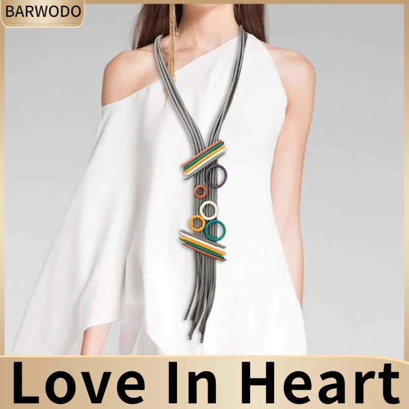 BARWODO New Tassel Pendant Necklace For Women Handmade Luxury Long Rubber Chain Designer Jewelry Statement Necklaces Kpop Gift